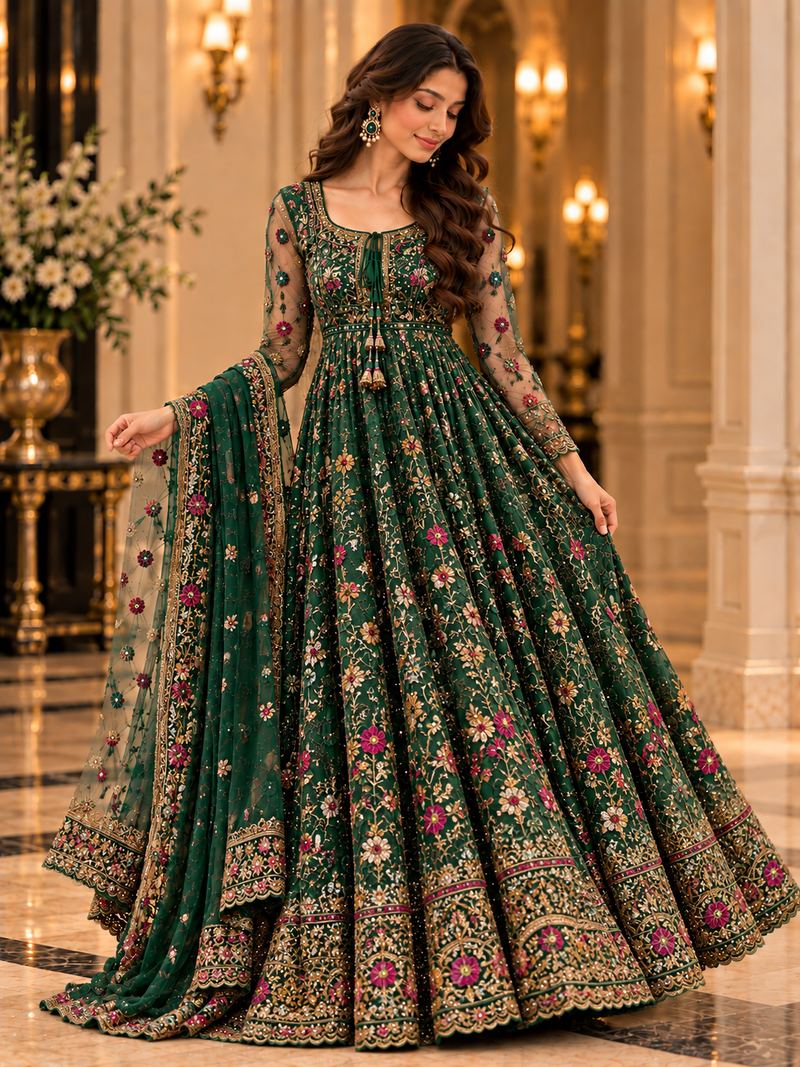 VILVIRI Zareen green — Embroidered Churidar Ensemble