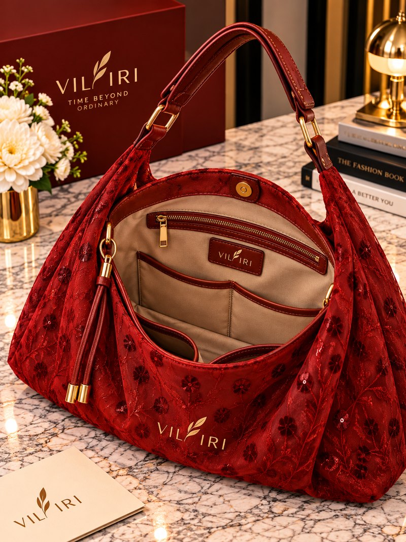 VILVIRI Roséa Nocturne — Embroidered Luxe Hobo Bag
