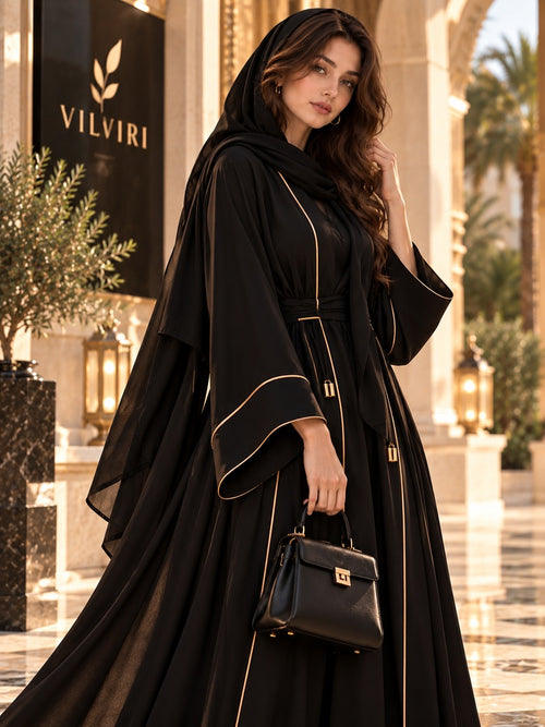 VILVIRI Nooréa — Women's Gold-Trimmed Luxury Abaya