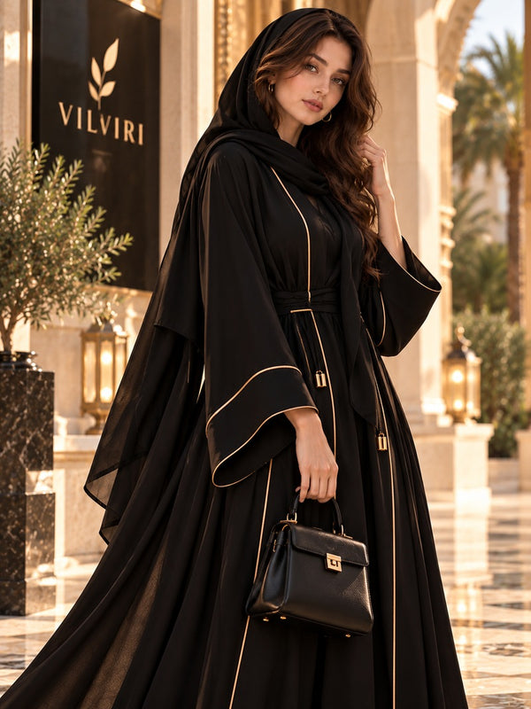 VILVIRI Nooréa — Women's Gold-Trimmed Luxury Abaya