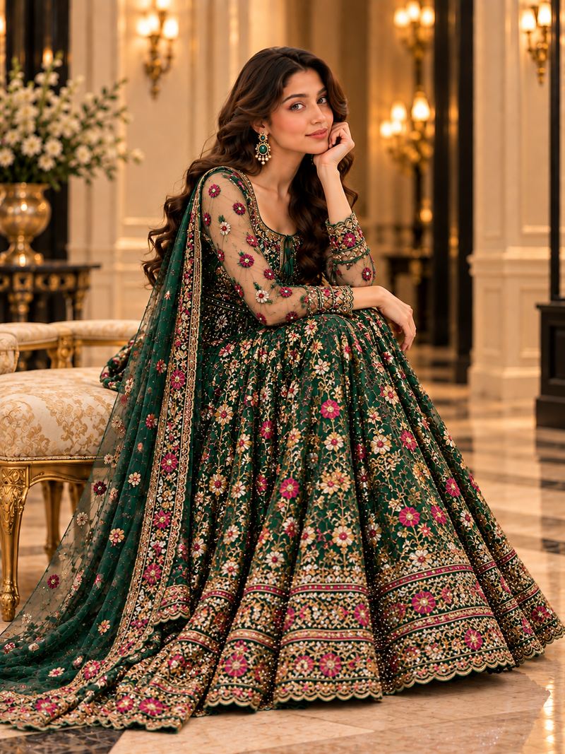 VILVIRI Zareen green — Embroidered Churidar Ensemble