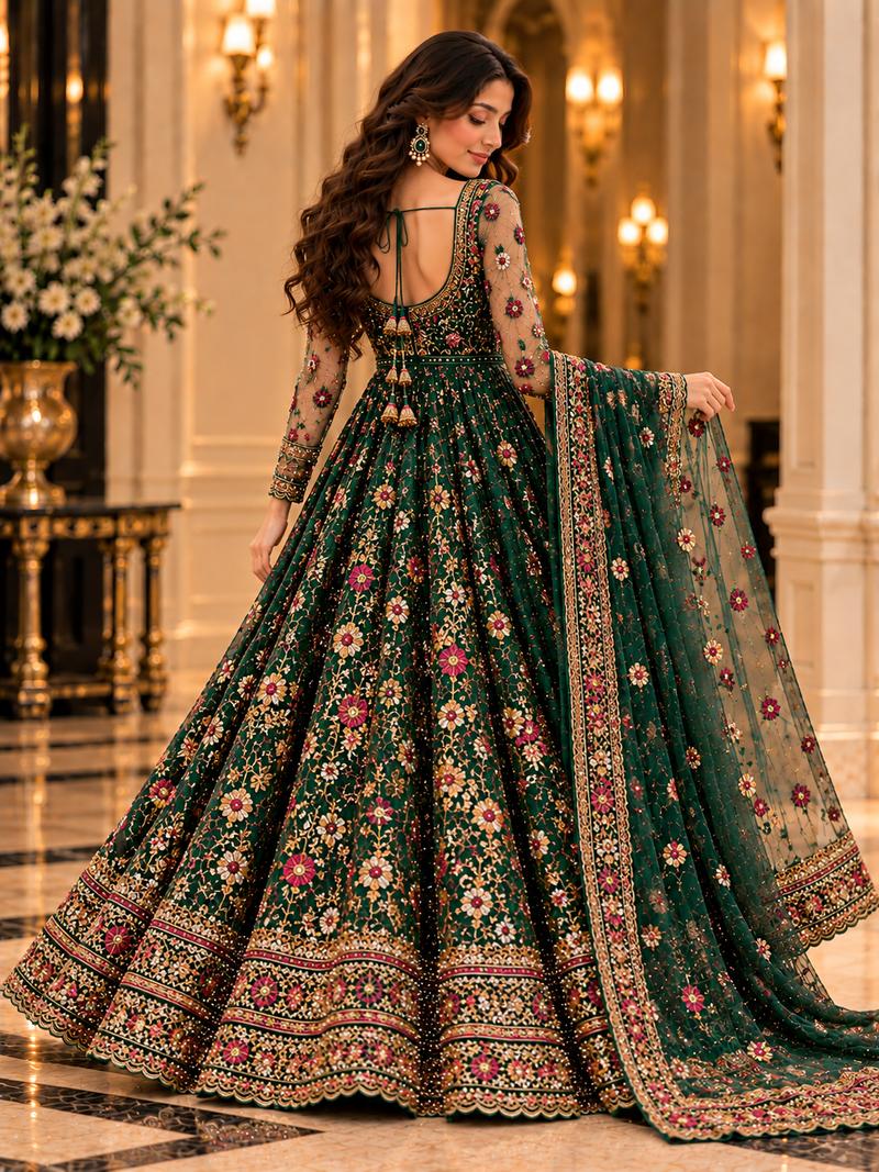 VILVIRI Zareen green — Embroidered Churidar Ensemble