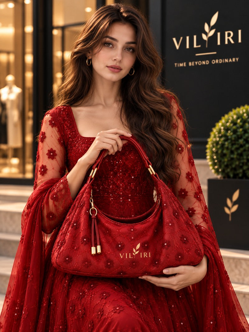 VILVIRI Roséa Nocturne — Embroidered Luxe Hobo Bag