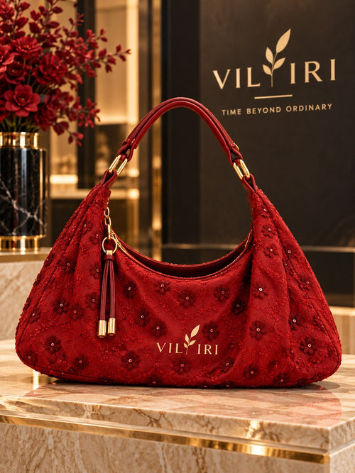 VILVIRI Roséa Nocturne — Embroidered Luxe Hobo Bag