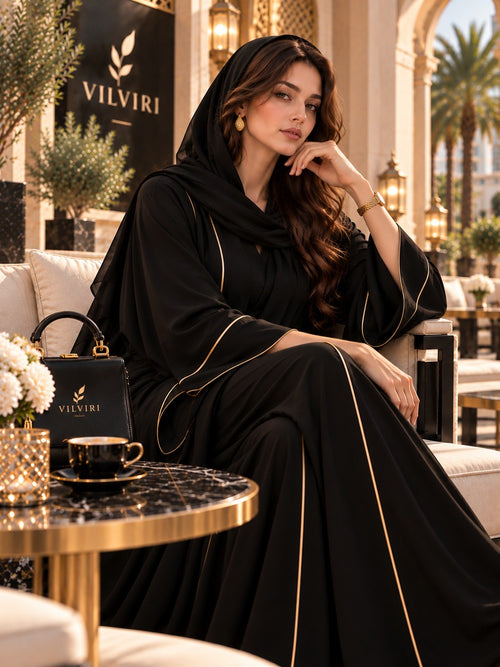 VILVIRI Nooréa — Women's Gold-Trimmed Luxury Abaya