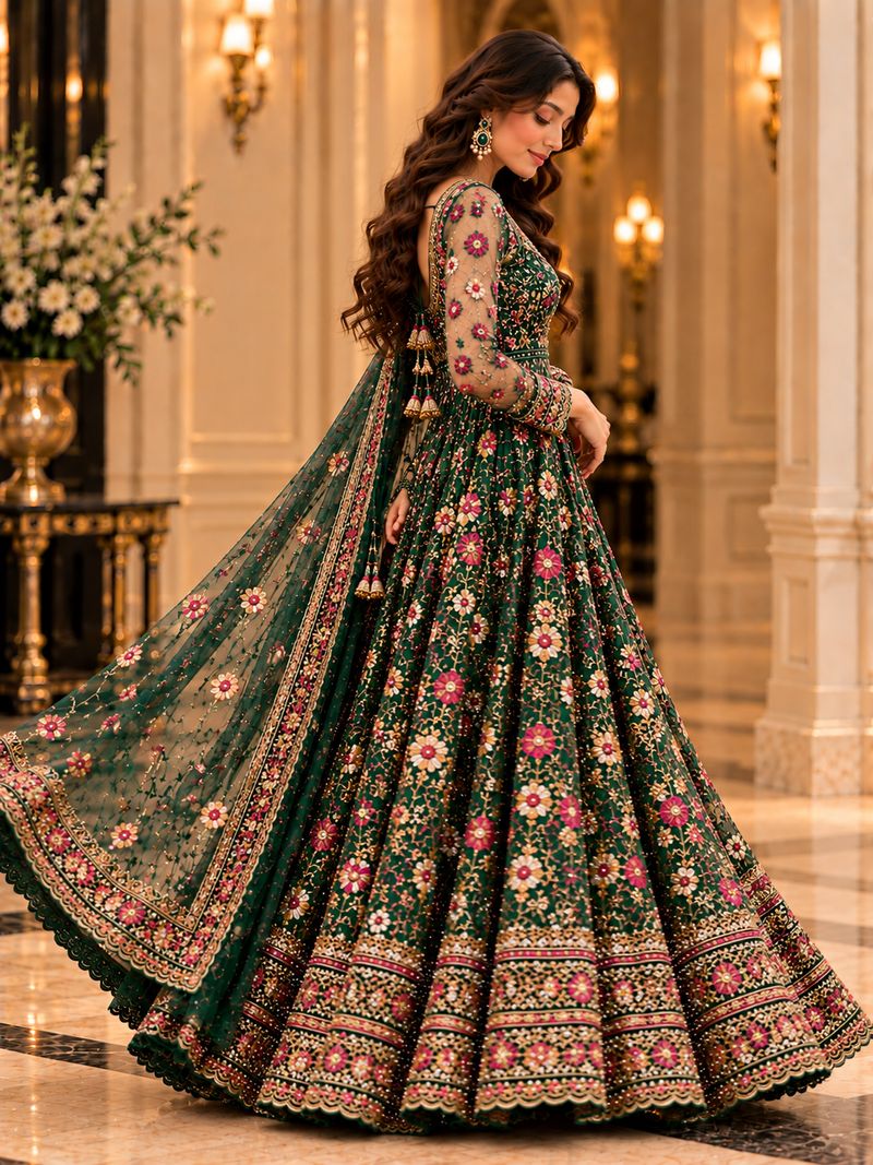 VILVIRI Zareen green — Embroidered Churidar Ensemble