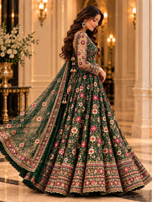 VILVIRI Zareen green — Embroidered Churidar Ensemble